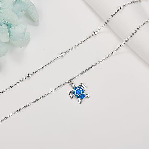 POPLYKE 925 Sterling Silver Double Layered Chain Evil Eye Daisy Sunflower Butterfly Anklets for Women Holiday Beach Crystal Ankle Bracelet Dainty Evil Eye Jewelry - style: Sea Turtle Anklet