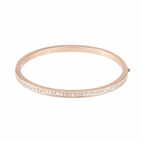 18K Rose Gold Plated Classic Eternity Bangle for Women, Slim Single Row Cubic Zirconia Stackable Bracelet, Hypoallergenic Brass Jewelry, Gift Box Included, 17CM B174