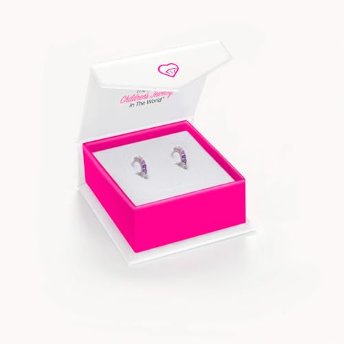In Season Jewelry CZ Girls Hoop Earrings for Kids - 925 Sterling Silver Little Girl Hoop Earrings - Hypoallergenic & Comfortable with Secure Latch Closure - style: Pink CZ