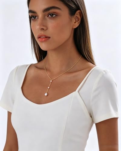 Gold Drop Pearl Necklaces for Women，Dainty Pearl Choker Necklace 14k Gold Plated Charm Prom Pearl Necklaces Jewelry Gifts for Women - color: 3pearl