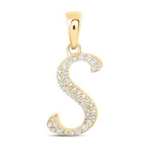 Solid 10K Yellow Gold Real Natural Diamond Womens A-Z Initial Letter Pendant Charm - 1/2 Inch Height - for Necklaces .03 Carat (.03 Cttw) - style: S - 10k Yellow Gold