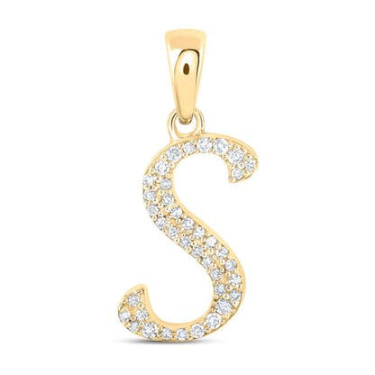 Solid 10K Yellow Gold Real Natural Diamond Womens A-Z Initial Letter Pendant Charm - 1/2 Inch Height - for Necklaces .03 Carat (.03 Cttw) - style: S - 10k Yellow Gold