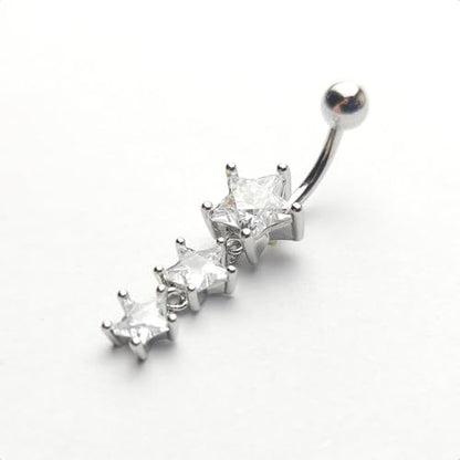 14G Surgical Steel Star Dangle Belly Button Rings for Women Sparkling Cubic Zirconia Crystal Star Belly Navel Curved Barbell Ring Navel Piercing Jewelry - color: Silver