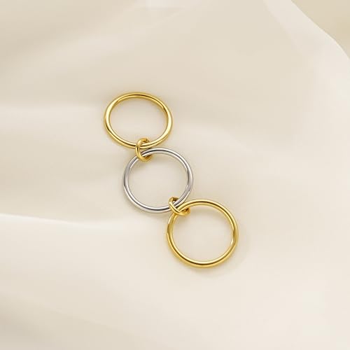 AllenCOCO 14K Gold Plated Stackable Rings, 3 Ring Set with CZ Cubic Zirconia, Gold & Silver Stacked, Interlocking Band for Women Statement