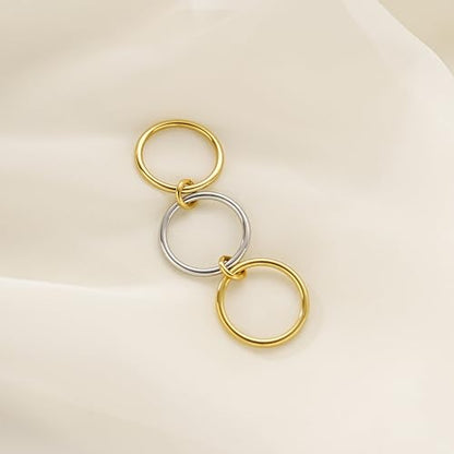 AllenCOCO 14K Gold Plated Stackable Rings, 3 Ring Set with CZ Cubic Zirconia, Gold & Silver Stacked, Interlocking Band for Women Statement