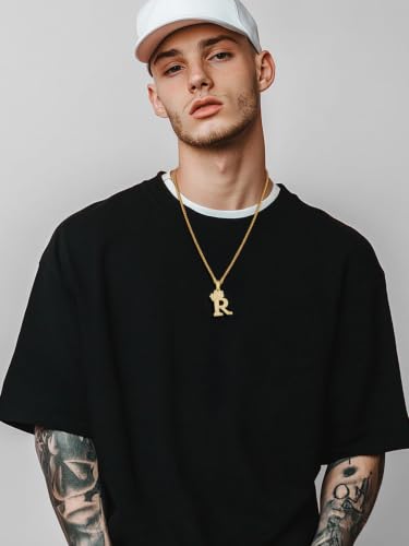 U7 Crown Initial Necklace Men Women, Bling Diamond A-Z 0-9 Letter Pendant with Wheat Chain, Silver/Black/Gold Plated CZ Alphabet Number Hip Hop Jersery for Father Husband - color: a. Gold, size: 18. R