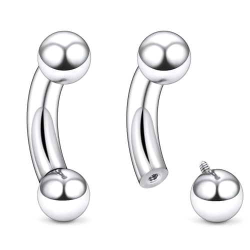 Ruifan 20g 18g 16g 14g 12g 8g 6g 4g 2g Rook Piercing Jewelry Titanium Internally Threaded Curved Barbell Eyebrow PA Tragus Helix Conch Lobe Earrings Lip Rings Body Piercing Jewelry For Women Men - size: 2G - 12mm Ball