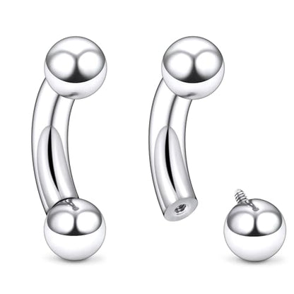 Ruifan 20g 18g 16g 14g 12g 8g 6g 4g 2g Rook Piercing Jewelry Titanium Internally Threaded Curved Barbell Eyebrow PA Tragus Helix Conch Lobe Earrings Lip Rings Body Piercing Jewelry For Women Men - size: 2G - 12mm Ball