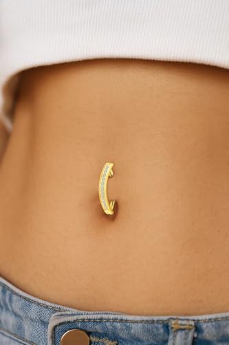 VOJO Moissanite Clicker Belly Button Ring, Titanium 2 Pcs 10&12mm Reverse Curved Hoop Navel Barbell Piercing Jewelry - color: Yellow Gold