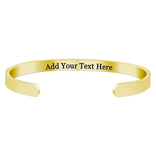 Amlion Personalized Bracelets for Women,Engraved Custom Bracelets Cuff Inspirational Personalized Gifts for Women Girls-Double Side Engraved - color: Gold
