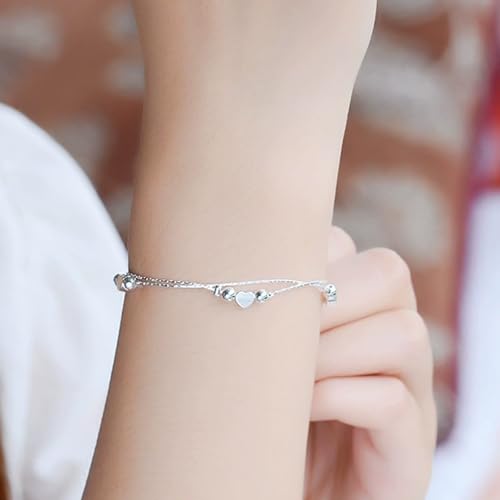 925 Sterling Silver Plated Heart Charm Bracelet for Women - Dainty Chain Love Gift Idea - style: Style7