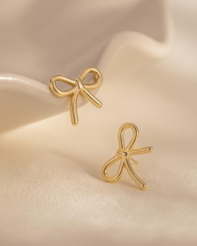 Stud Earrings for Women- 14K Gold/White Gold Plated/Black Bow Dragon Softball Snake Bat Stud Earrings - color: Bow
