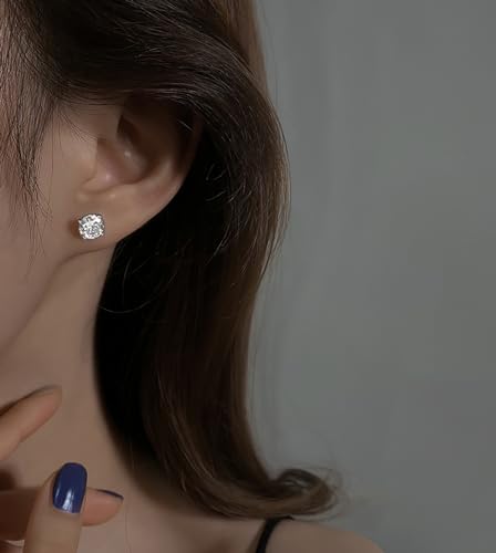 Reffeer Solid 925 Sterling Silver 6MM Cubic Zirconia Earrings Stud for Women Teens CZ Post Stud Earrings Hypoallergenic - color: A-Silver
