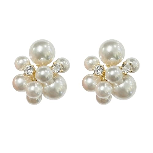 Crafted Pearl Cluster Earrings, Chunky Faux Pearls For Women, Dainty Rhinestone Studs, Elegant Bridal Wedding Jewelry, Statement Stud Accessories Gift