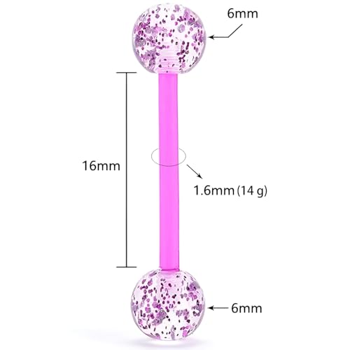 Sequin Barbell Piercing Set for Men Women 14 G Acrylic Tongue Ring Jewellery Long Cute Nipple Piercings Bars Kit Hypoallergenic Flexible Stud 4 pcs Body Jewelry Size 16 MM - color: Blue