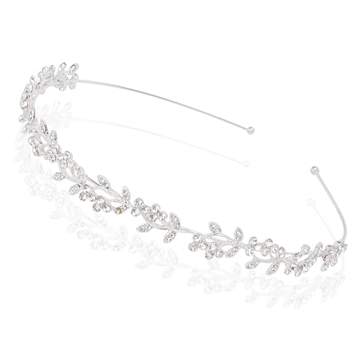 Wedding Headbands for Women Girls Bride Headband Bridal Headpieces Crystal Hair Band Silver Tiara Wedding Gifts Hair Accessories Elegant Fairy Rhinestone Handmade Leaves Flowers