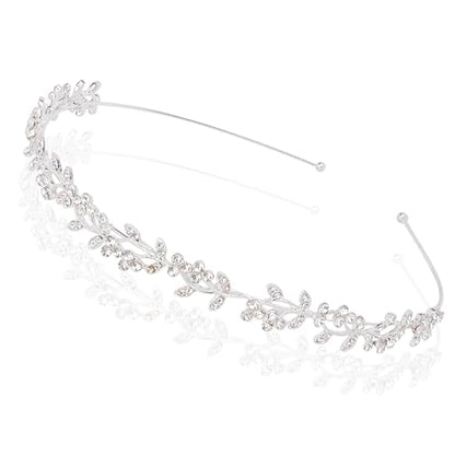 Wedding Headbands for Women Girls Bride Headband Bridal Headpieces Crystal Hair Band Silver Tiara Wedding Gifts Hair Accessories Elegant Fairy Rhinestone Handmade Leaves Flowers