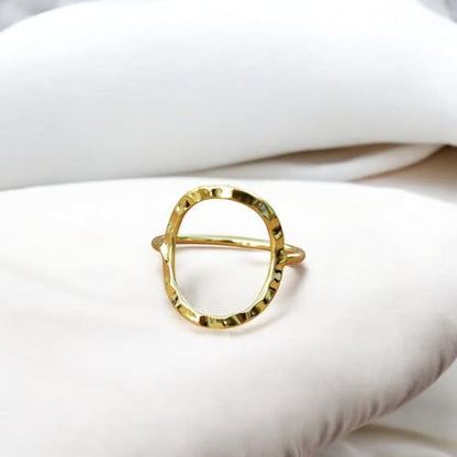 Skinny Open Circle Ring For Women 925 Sterling Silver Hammered Design Geometric Ring Eternity karma Statement Ring For Birthday By DyeandDesign - color: Yellow Gold Plated