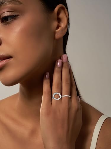 Fxiqini 12Pcs Gold Stackable Rings 18K Gold Plated Chunky Knuckle Finger Ring Geometric Bead Cloud Wave Flower Hollow Statement Bands Signet Open Rings for Women Adjustable Size 4-9 - color: B-Sliver