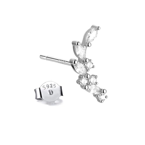 925 Sterling Silver Leaf Helix Earring Stud for Right Ear, Gold Plated Pure Silver Leaf Climber Cartilage Earring, Cartilage Piercing Jewelry, 1Pc