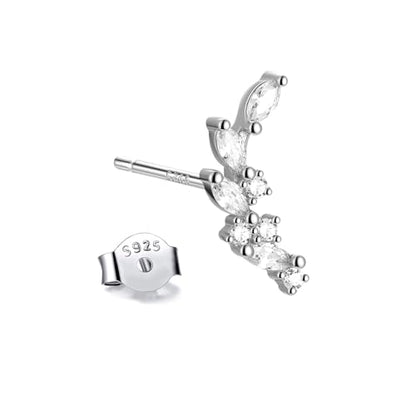 925 Sterling Silver Leaf Helix Earring Stud for Right Ear, Gold Plated Pure Silver Leaf Climber Cartilage Earring, Cartilage Piercing Jewelry, 1Pc