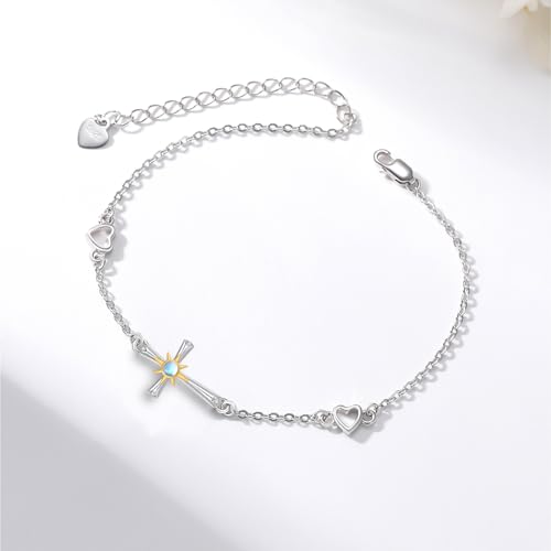 Moonstone Bracelet for Women 925 Sterling Silver Moonstone Bracelet Adjustable Jewelry Gift for Women - style: Cross Bracelet