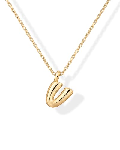 PAVOI 14K Gold Plated Dainty Chunky Bubble Initial Letter Pendant Necklace for Women | Alphabet Letter Necklace - style: - V