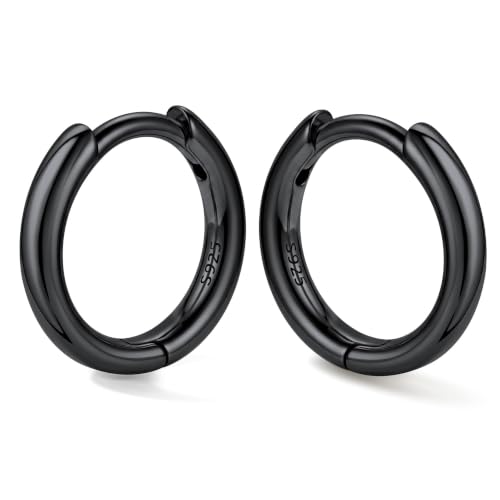 Bestyle Sterling Silver Small Hoop Earrings for Women, Hypoallergenic Silver/Black/Rose Gold/Gold Small Huggie Hoops Helix Cartilage Earring for Multiple Piercing Sleep, Size 8/10/12/14/16/18/20mm - color: Black-Sterling Silver, size: 8mm