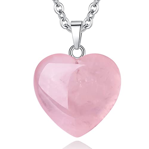 QINJIEJIE Rose Quartz Necklace Healing Crystal Necklace Hearts Pendants | Pink Heart Necklace Love Real Crystals Reiki Energy for Women Mothers Day Gift Christmas Heart Crystal Necklaces for Women - color: 1 Pink - Rose Quartz