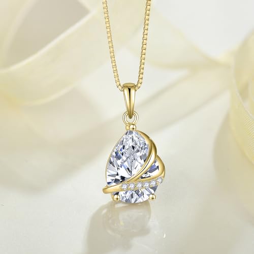 Birthstone Pendant Necklace 925 Sterling Silver Teardrop Jewelry for Women - color: Golden Yellow