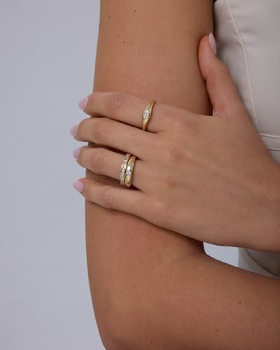 PAVOI 14K Gold Plated Stackable Rings for Women - Dainty Stackable Gold Ring Set of Three with Cubic Zirconia Multi-Bands - Trendy Fashion Jewelry - color: White Gold