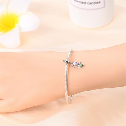 CYCUFF 925 Sterling Silver Charms Suitable for Bracelet Pendants Beads, Charm Necklaces Jewellery Gift for Women - color: Purple Tulip Charm