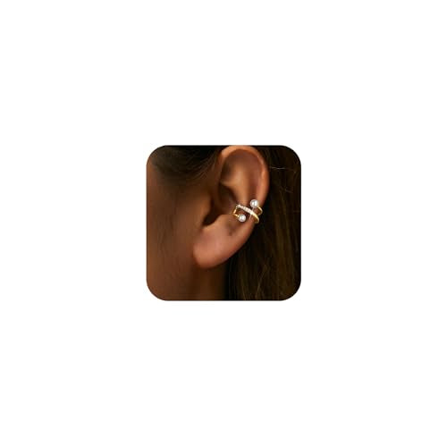 S925 Sterling Silver Pearl Ear Cuff Earrings for Women Mom Dainty 14K Gold Plated Pearl Wrap Earring Ear Cuff Non Piercing Clip-On Cartilage Earring Mothers Day Birthday Wedding Jewelry Gifts - color: Gold