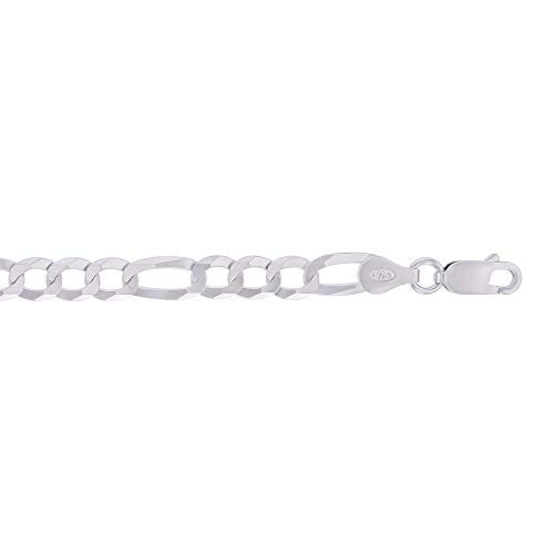 14K Gold or Rhodium Plated Silver Figaro Chain For Men | 1mm-13mm Thick | Solid 925 Figaro Italian Necklaces For Men - style: 5.50MM- White