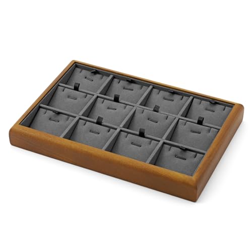 Oirlv Dark Grey Wood Jewelry Pendant Display Tray | Dark Grey Solid Wood Frame, Soft Microfiber Lining, 9.84X17X1.18in, Elegant Display, Perfect for Necklaces and Pendants - color: Grey, size: 12 insert