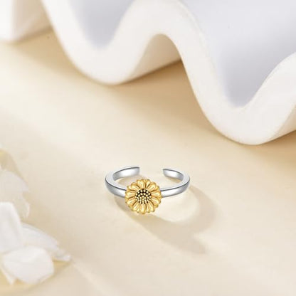 Celtic Knot/Mushroom/Ladybug Toe Rings Sterling Silver Irish Celtic Adjustable Toe Band Ring Pinky Rings Foot Jewelry for Women - style: Sunflower