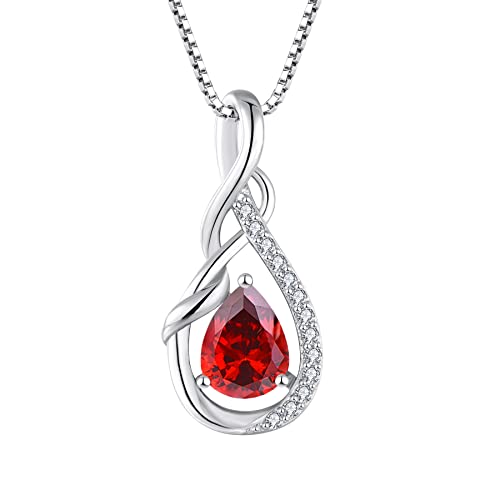 STARCHENIE Infinity Teardrop Necklace for Women 925 Sterling Silver Pendant Birthstone Jewelry - color: Silver-01-Jan-Garnet