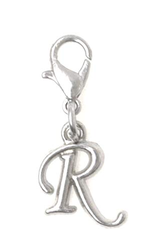 Initial Italic Cursive Stainless Steel Clasp Clip on Charm Graduation Cap Tassel Event Party Invitation Card Baby Shower Birthday Thank You Celebration Personalized Congratulations Choice of 26 Letters - style: Letter R
