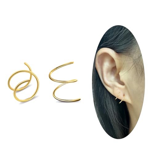 Sterling Silver Double Twist Hoop Earrings Tiny Spiral Second Hole Earrings Cartilage Double Hoop Piercing Earrings for Women Trendy -Silver & Gold - color: Gold