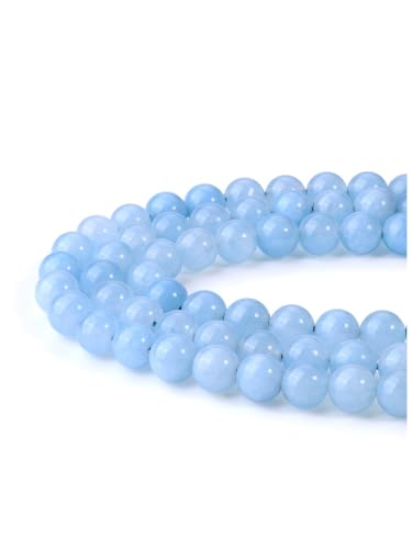 Jovivi 8mm Natural Aquamarine Gemstone Beads for Jewelry Making,96pcs | Energy Healing Crystals Polished Round Smooth Stone Beads,Genuine Real Stone Beads for Bracelet Necklace - color: Aquamarine
