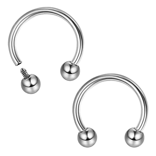 MILACOLATO 2Pcs Implant Grade Titanium Septum Rings for Women Men 16G | G23 Solid Titanium Internally Threaded Horseshoe Circular Barbell Piercing Jewelry for Nose Lip Tragus Eyebrow Helix Daith - color: 2pcs-steel-16g/8mm