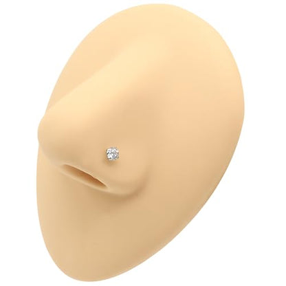 6-Piece Nose Piercing Studs Set, 20G Stainless Steel Nose Studs, 3mm Crystal Heart Star Round Shapes, 0.8x7mm Bone - color: White