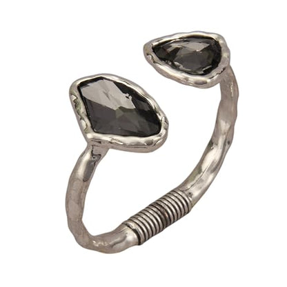 GelConnie Chunky Cuff Bangle Bracelet for Women, Statement Jewelry | Gold and Silver Tone Cuff Bangles with Resin, Crystal and Textured Accents for Party, Vacation and Dressy Looks - style: Bangle 05-Silver