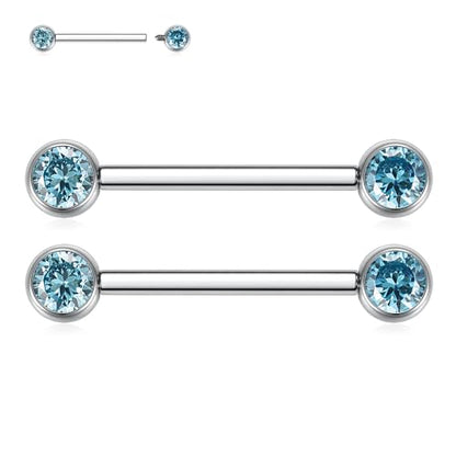 FUNLMO 2pcs Nipple Piercing Jewelry Titanium Nipple Rings Internally Threaded Tongue Rings Bridge Piercing Jewelry Nipple Barbells 14G 12-20mm - color: Silver,Blue CZ