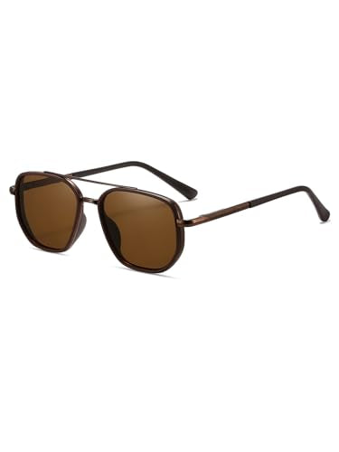 kimorn Women's Square Aviator Sunglasses, Polarized UV400 Pretecion | Retro Frame Shades, Small-Medium Fit, Driving, Beach, Daily Wear - color: Coffee Brown