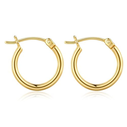 Gold Hoop Earrings for Women 14K Gold Plated | 925 Sterling Silver Post Hypoallergenic Hoop Earrings - color: Gold, size: 16mm