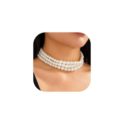 Boho Choker Necklaces for Women - Faux Round Pearl Layered Fashion Chunky Thick Clavicle Necklace Wedding Bride Jewelry Gifts - color: Style B