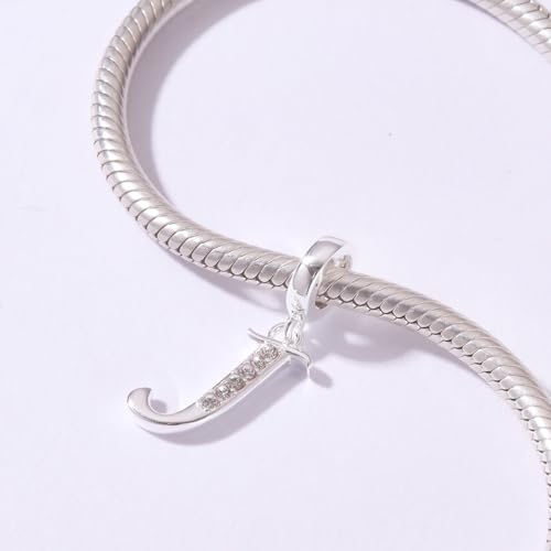 925 Sterling Silver Initial Charm fits Pandora, Gift for Mom Wife | Christmas,Birthday,Mother's Day, Anniversary, Valentine's Day - color: Letter J
