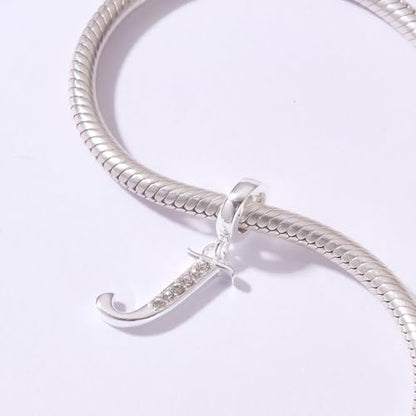 925 Sterling Silver Initial Charm fits Pandora, Gift for Mom Wife | Christmas,Birthday,Mother's Day, Anniversary, Valentine's Day - color: Letter J