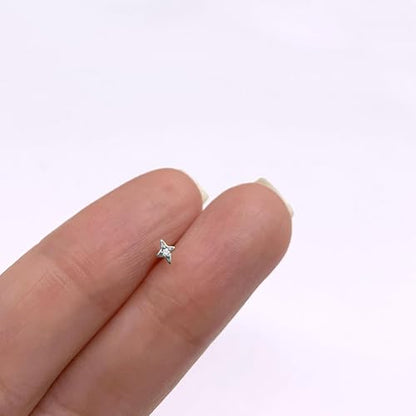 Flat Back Stud Cartilage Earrings Tragus Helix Piercing Jewelry Titanium | Conch Nose Piercing,Small Tiny Studs for Women,Threadless/Internally Threaded,Surgical Steel,Hypoallergenic,16G/18G/20G - color: Silver01-Star (6mm*2+8mm*1), size: Threadless-16G(1